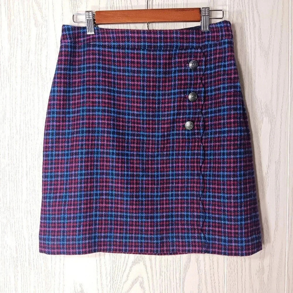 Talbots Skirt Plaid Wool Blend Lined Faux Wrap‎ Front Womens Size 6P - Picture 1 of 7